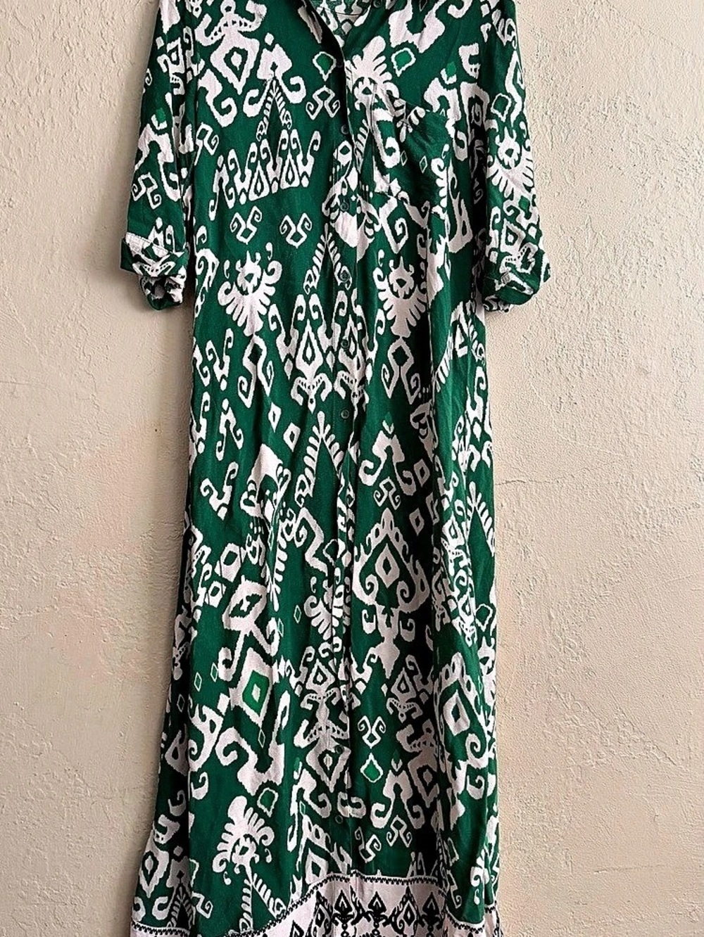 Zara Green & White Geometric Maxi Dress Size S